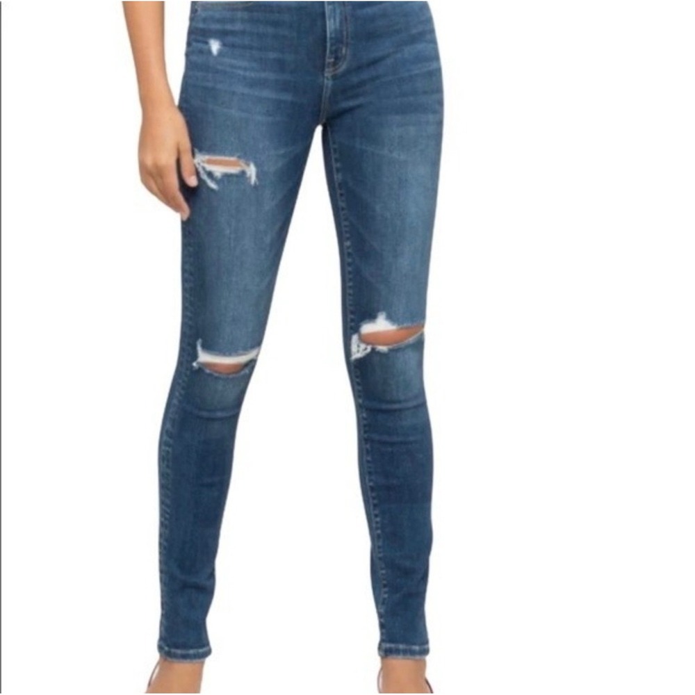 Flying Monkey Womens Distressed High Rise Skinny Jeans Dark Wash F4019SHR Sz 28